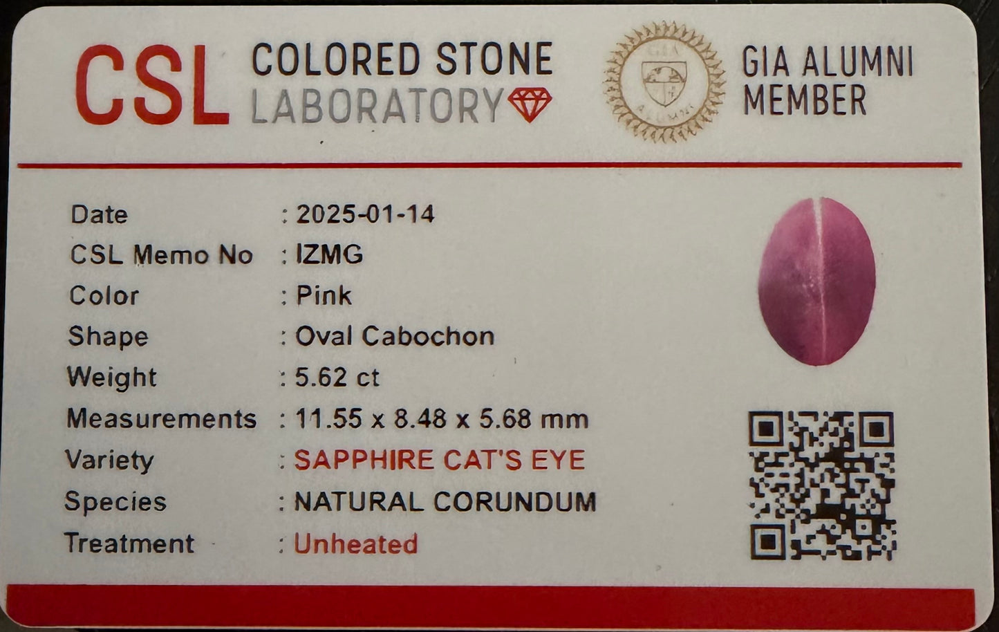 Natural Hot Pink Cat’s Eye Sapphire From Sri-Lanka