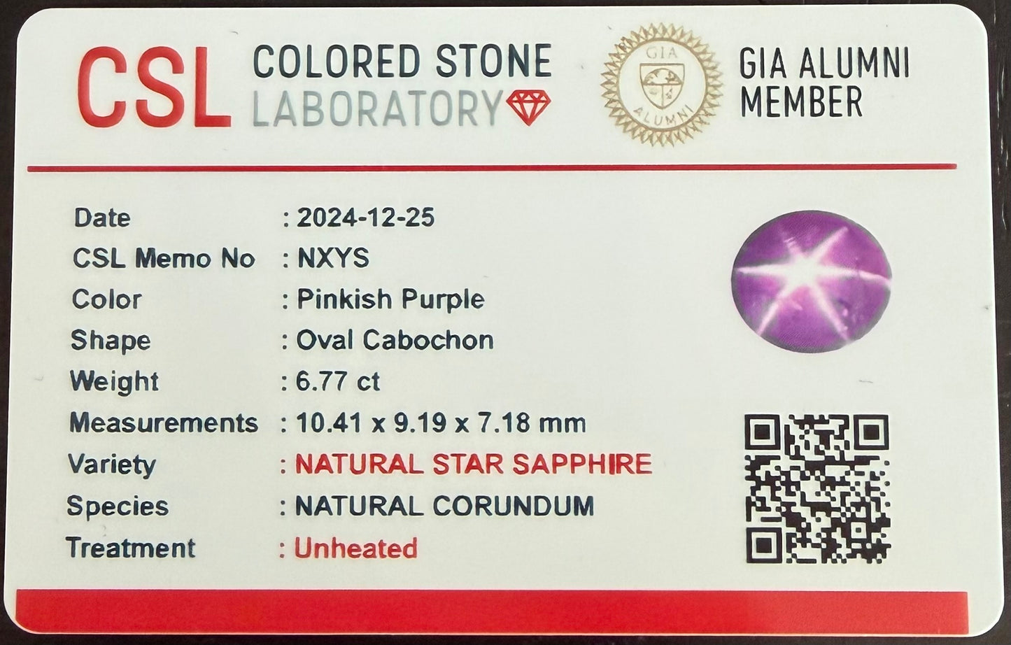 Natural Pinkish Purple Star Sapphire From Sri-Lanka