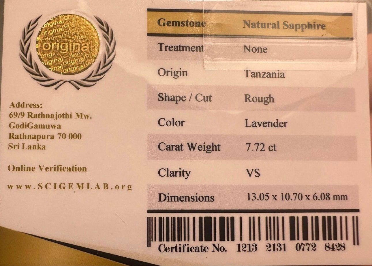 Certified Lavender Sapphire Rough