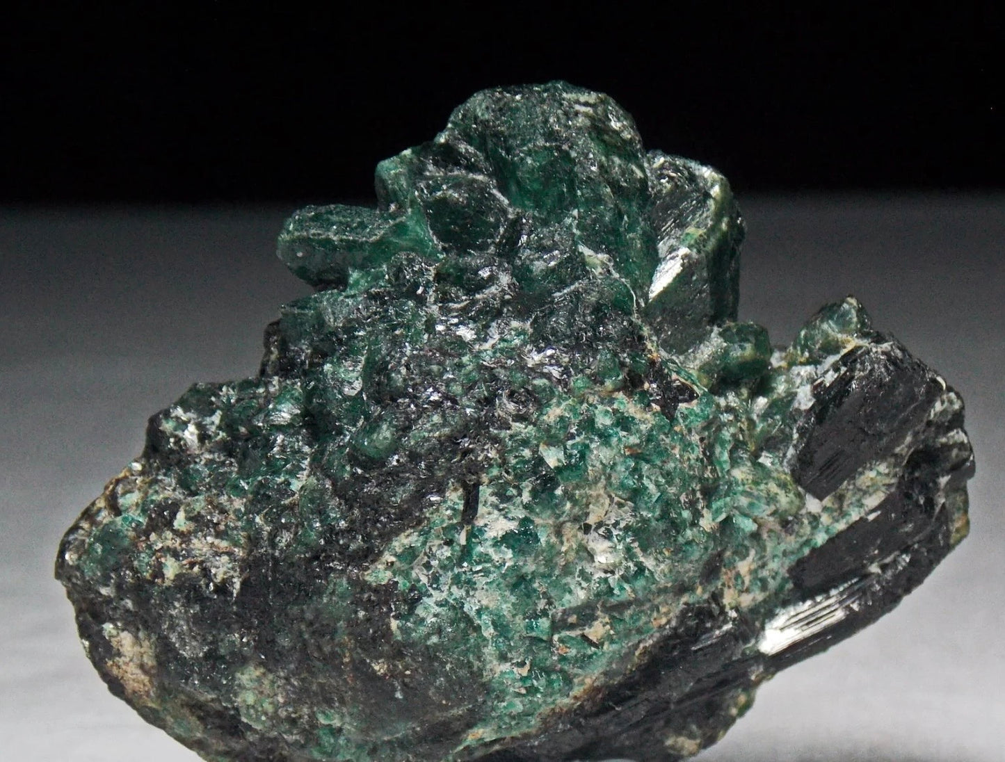 Museum Grade Russian Alexandrite Mineral Specimen With Black Tourmaline On Host Rock From Ural Mountains