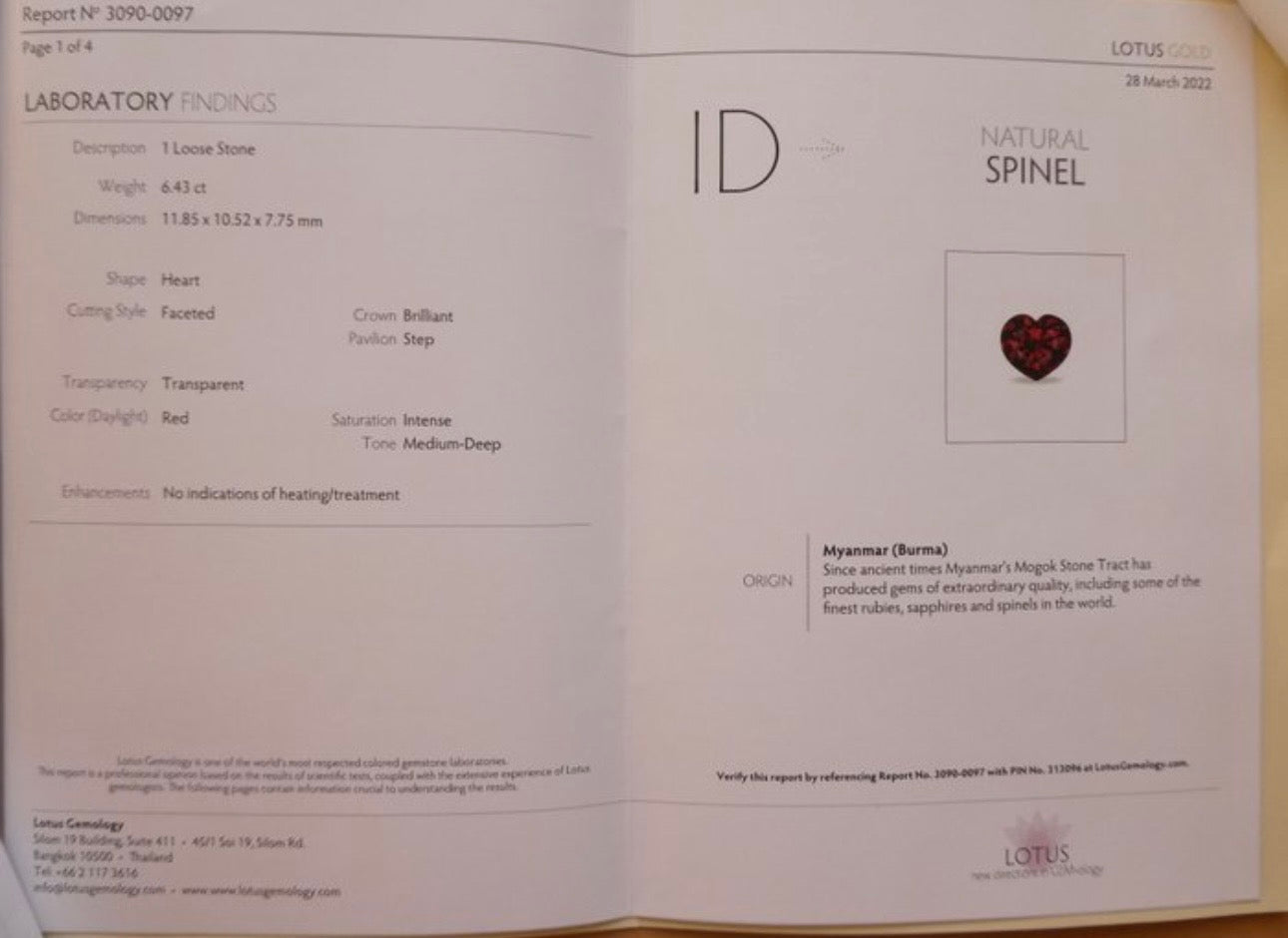 Pigeon Blood Spinel No Heat Lotus Certificate From Myanmar, Burma