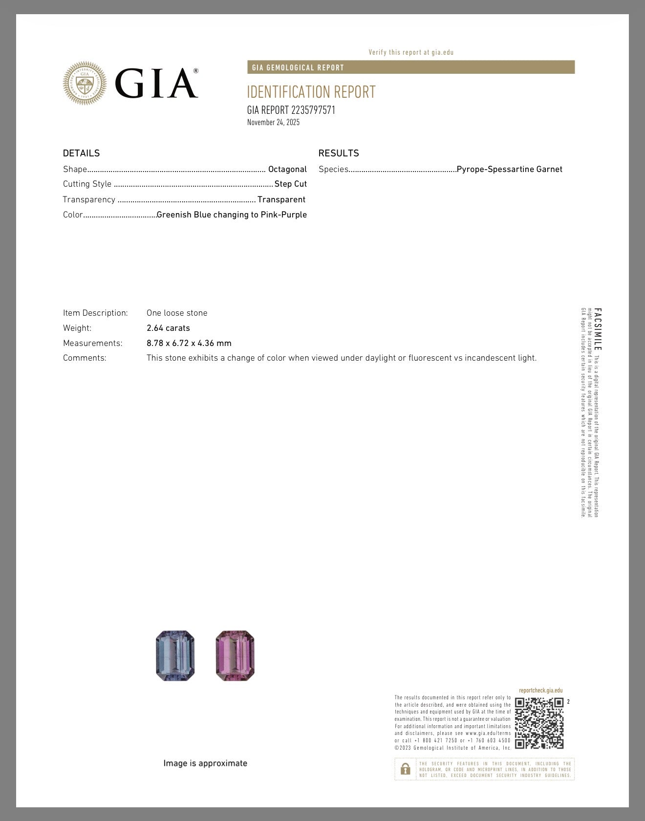 Rare Blue Color Change Garnet From Mkinga, Tanzania