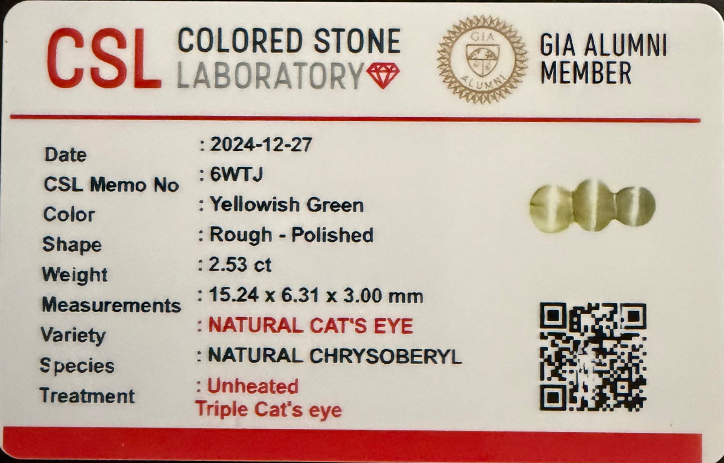 Honey Triple Cat's Eye Chrysoberyl From Sri-Lanka