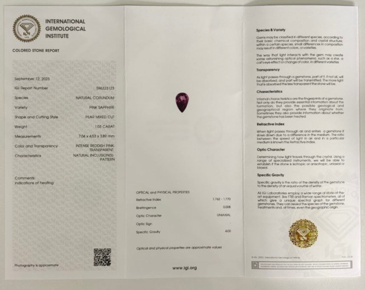 Hot Pink Sapphire Heated IGI Certified From Sri-Lanka