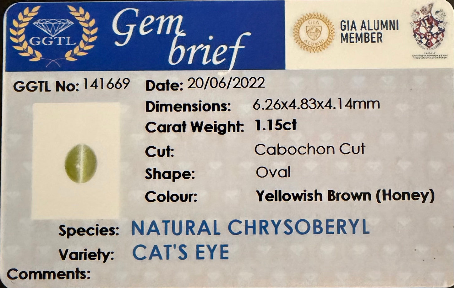 Yellow Cat's Eye Chrysoberyl From Sri-Lanka