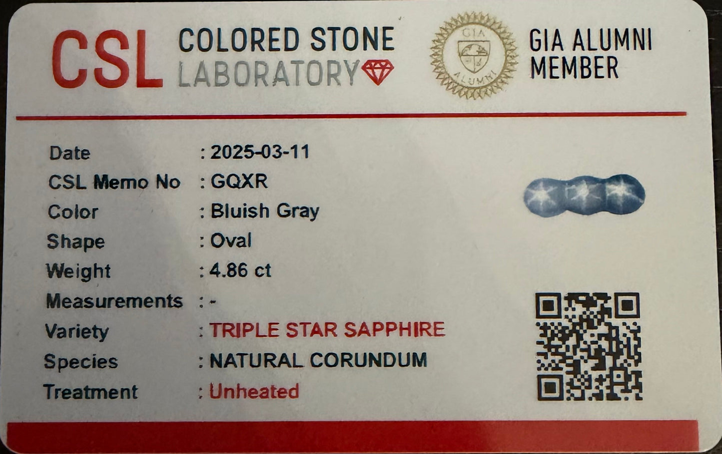 Unique Bluish Grey Triple Star Sapphire From Sri-Lanka