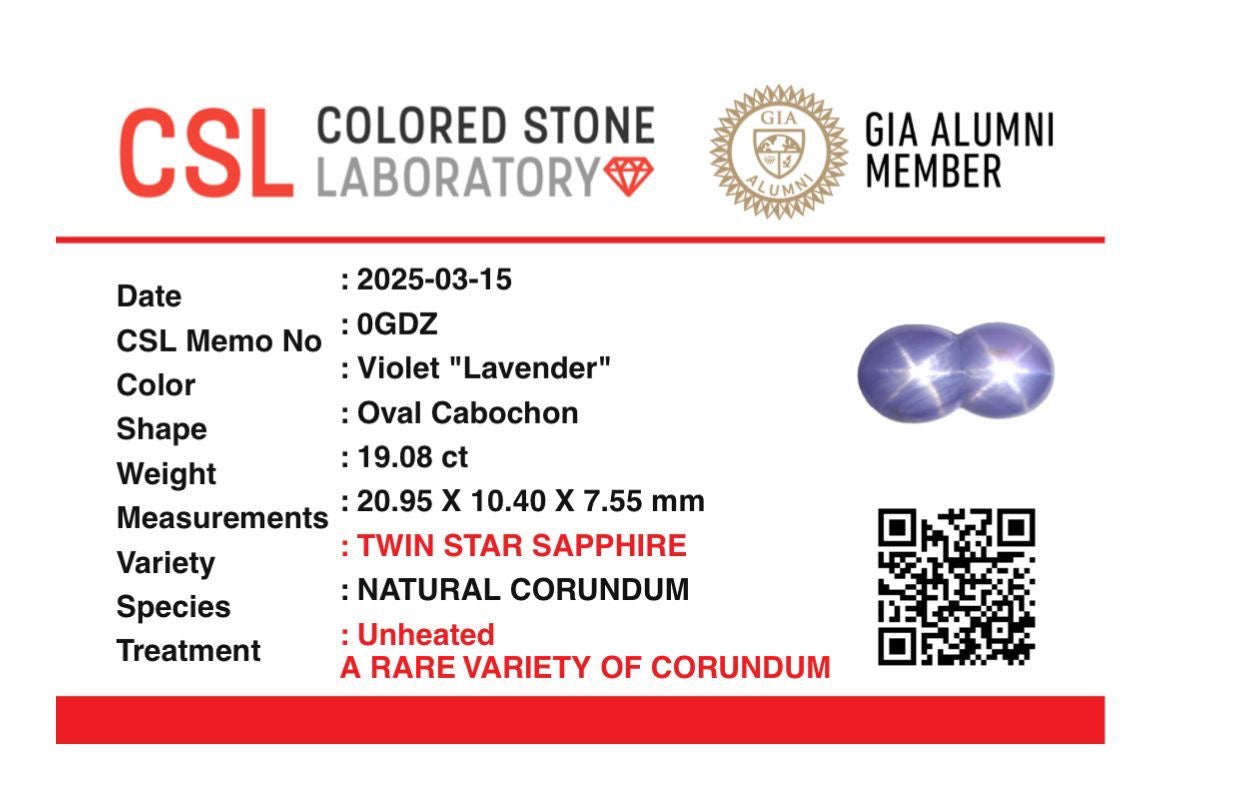 Unique Violet “Lavender” Twin Star Sapphire From Sri Lanka