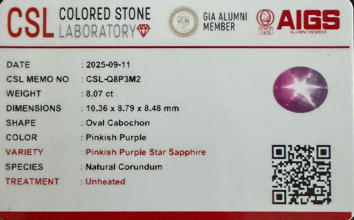 Natural Purple Star Sapphire From Sri-Lanka
